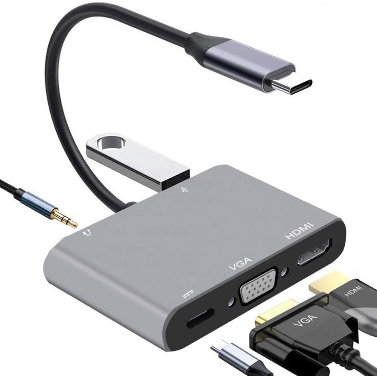 محوّل USB-C متعدد المنافذ (HDMI و VGA و USB 3.0 وشحن)